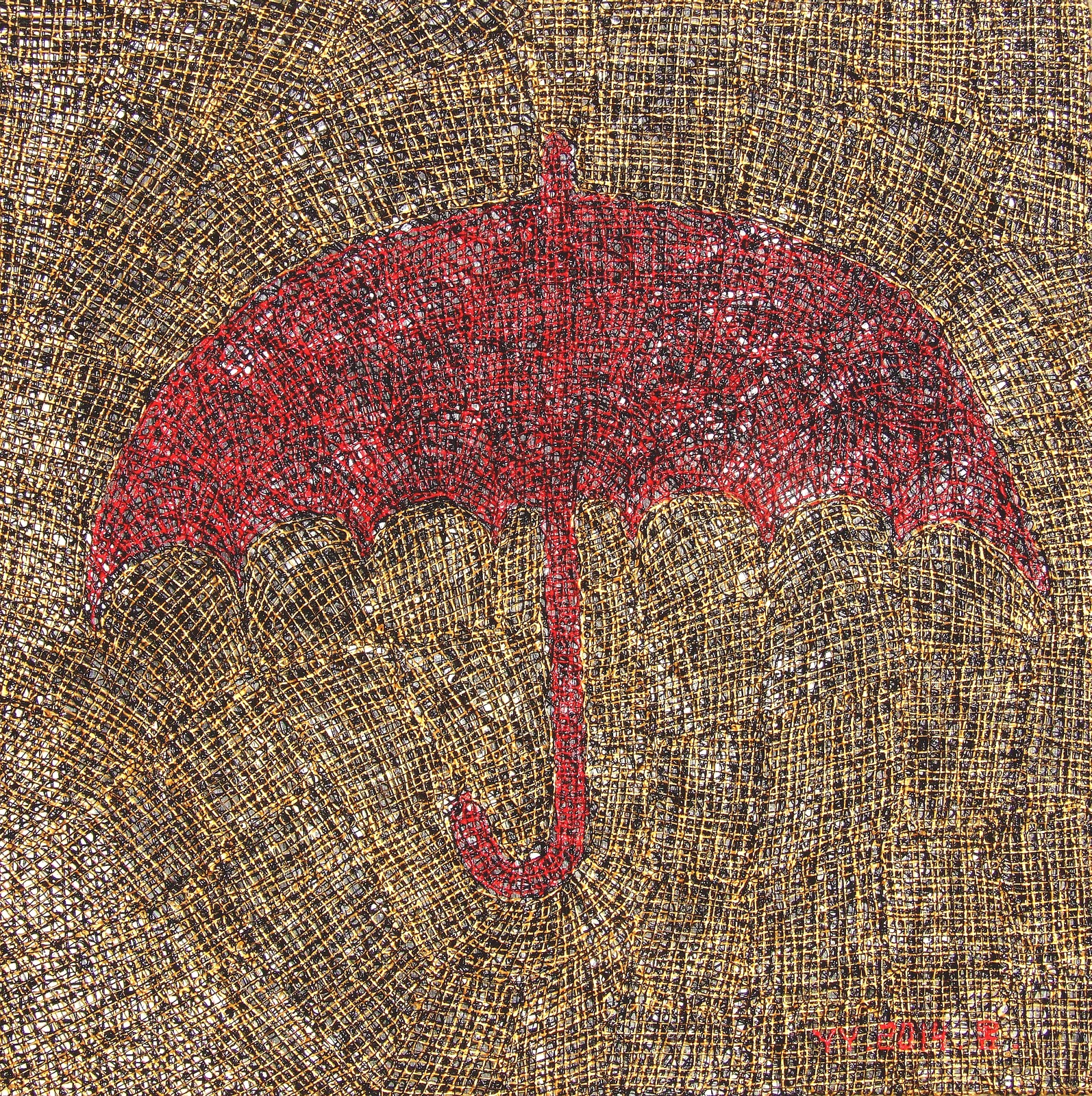 Song Yulin, Eighteen Beats — Protective Umbrella, acrylic on canvas, 55 × 55 cm, 2014